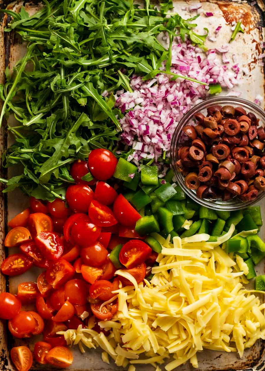 Italian risoni/ orzo salad with crispy salami bits ingredients