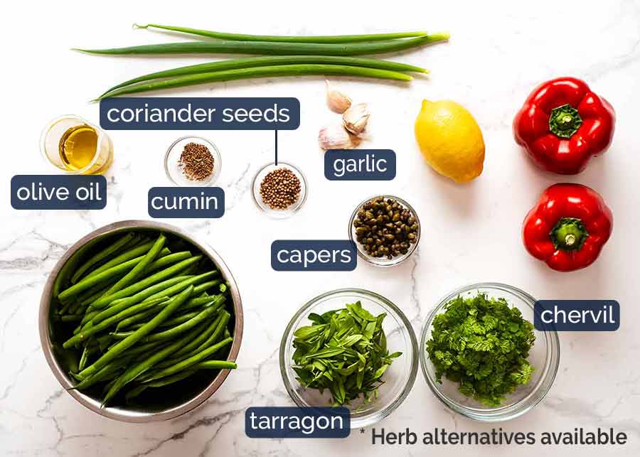 Ingredients required for Yotam Ottolenghi's Green Bean Salad
